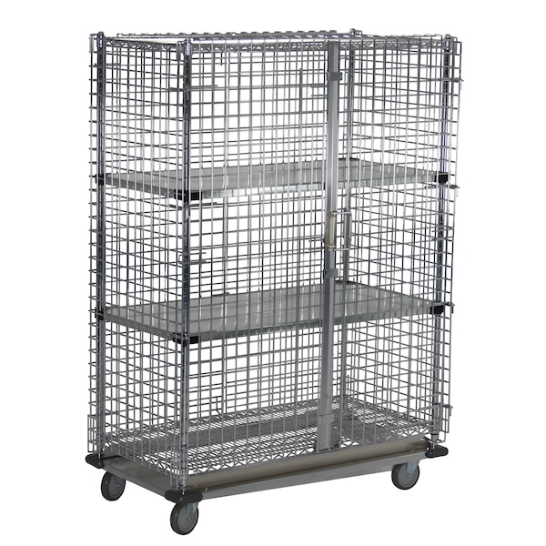 Security Cage, Dolly, 3 SolidShlf, 24x36x70
